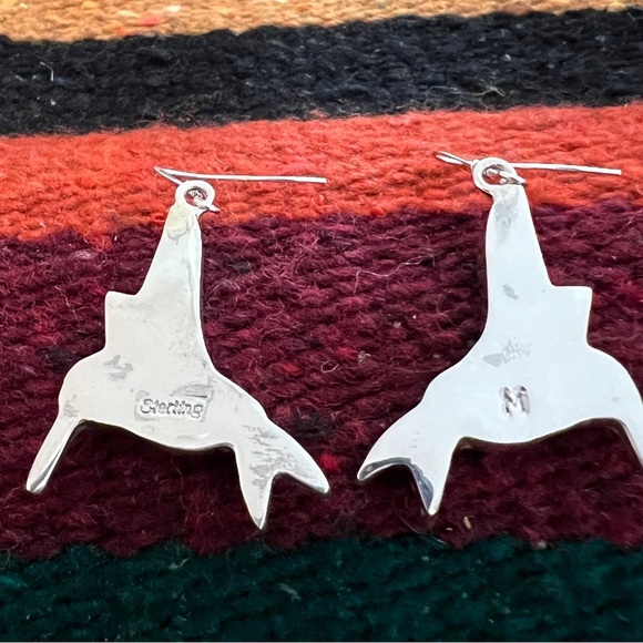 ❤️ Signed Zuni Opal Inlay Native American Sterling Hummingbird Earrings 9.2Gm - Picture 4 of 11